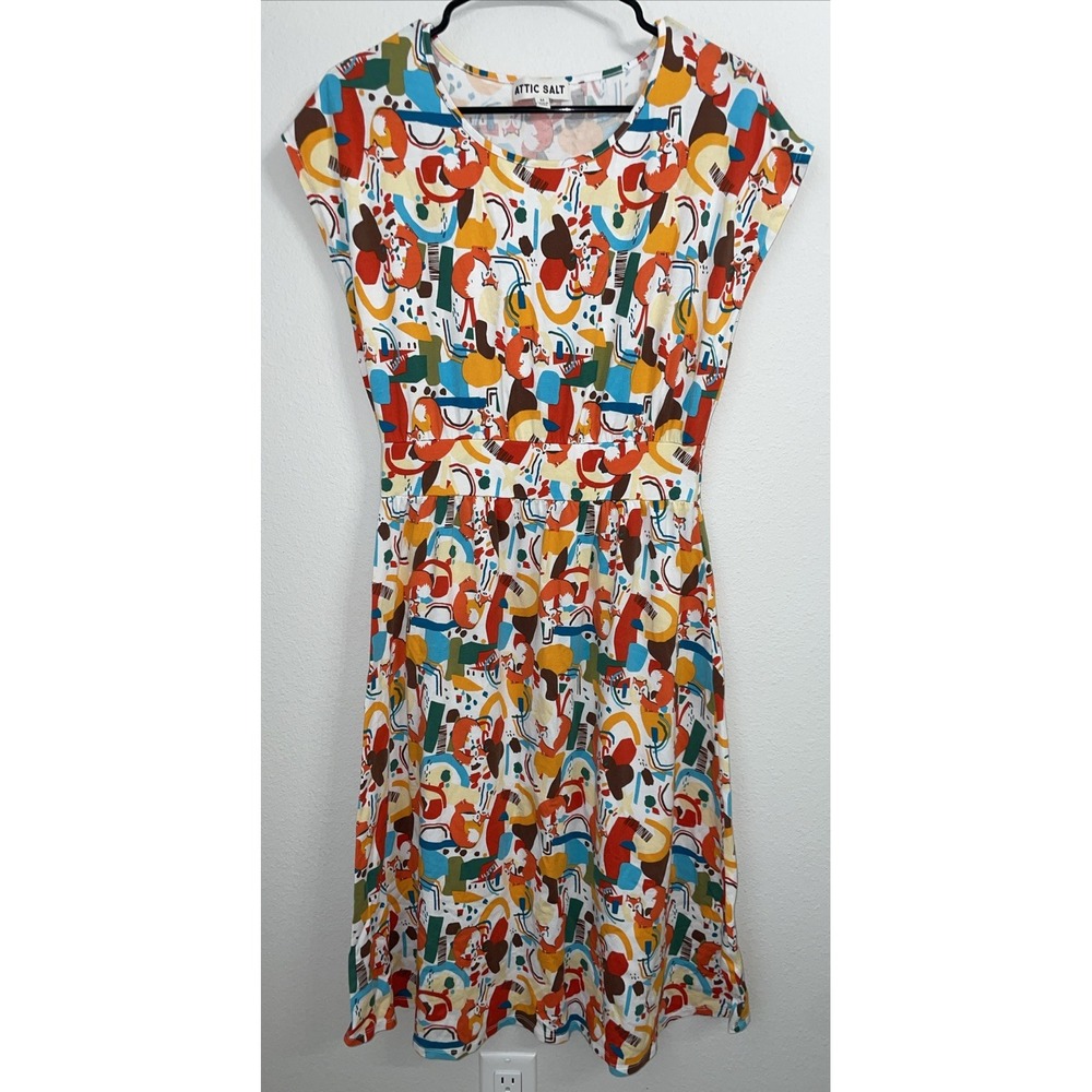 Attic Salt Retro Fox Dress,  Fit & Flare Stretch Cotton Sz M Teacher‎